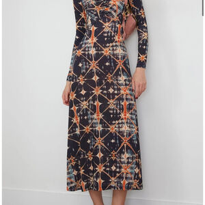 ULLA JOHNSON Naia Long Sleeve Ruched Midi Dress in Phoenix Sz S NWT